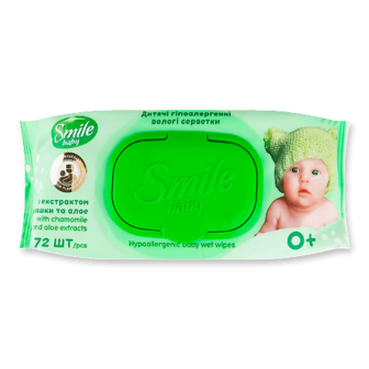 Серветки вологі Smile Baby алое + екстракт ромашки 72шт/уп