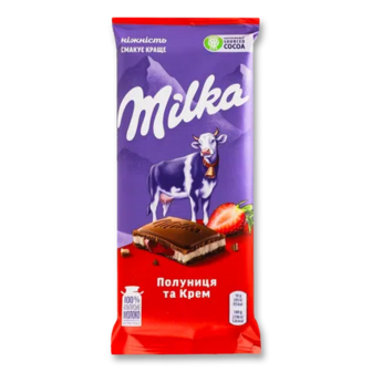 Шоколад Milka з начинкою крем-полуниця, 90г