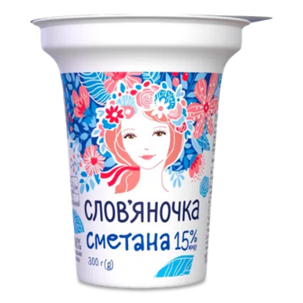 Сметана Слов'яночка 15% стакан, 300г