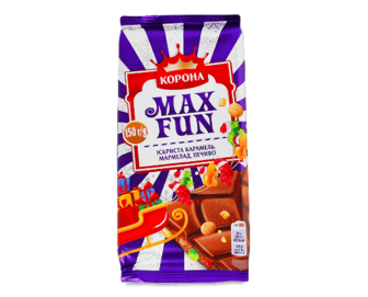 Шоколад молочний Корона Max Fun карамель-мармелад-печиво 150г