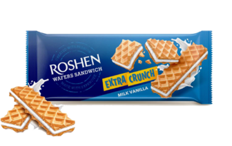 Вафлі РОШЕН Wafers Sandwich Extra Crunch Ваніль 142г