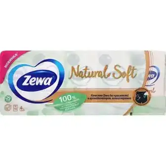 Хустинки носові Zewa Natural Soft 4-шарові 9x10 шт