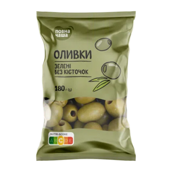 Оливки «Повна Чаша»® зелені без кісточки, 180г (180г)