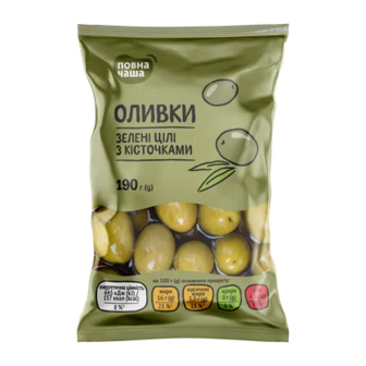 Оливки «Повна Чаша»® зелені з кісточкою, 190г (190г)