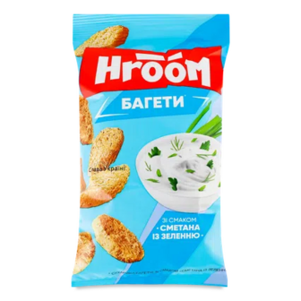 Сухарики Hroom! багетні зі смаком сметани із зеленню, 60г