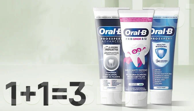 Купуй дві упаковки зубної пасти Oral-B у будь-якій комбінації та отримуй третю упаковку у подарунок*!