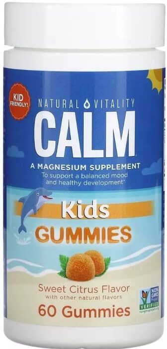 Магній для дітей, смак солодкий цитрус, CALM Kids Gummies, Natural Vitality, 60 жувальних цукерок