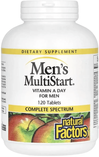 Щоденні вітаміни для чоловіків, Men's MultiStart, Vitamin A Day for Men, Natural Factors, 120 таблеток