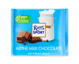 Шоколад молочний Ritter Sport з альпійським молоком