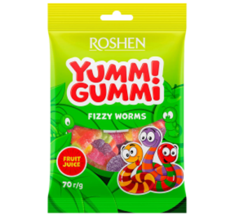 Цукерки Roshen Yummi Gummi Fizzy Worms 70г