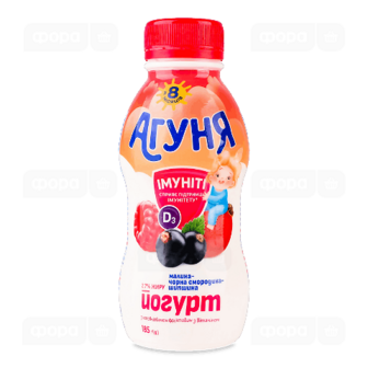 Йогурт «Агуня» малина-чорна смородина-шипшина 2,7%, пляшка