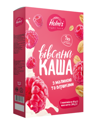 Каша HOLM"S LIGHT FOOD Вівсяна з Малиною та вершками швидкого приготування 5*40г/200г