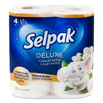 Папір туалетний Selpak Deluxe Cotton Enriched 3-шаровий (4шт)