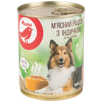 Корм вологий для собак Auchan М'ясний раціон з індичкою, 360 г