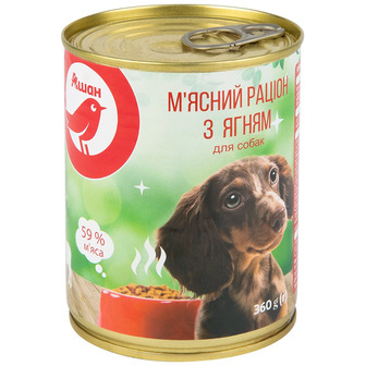 Корм вологий для собак 360 г. Auchan М'ясний раціон з ягням