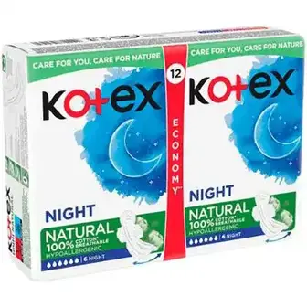 Прокладки Kotex Natural Duo Night 12 шт