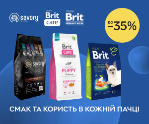 Акція! Знижки до 35% на корми та ласощі для котів та собак від ТМ Brit Premium, Brit Care, Savory!