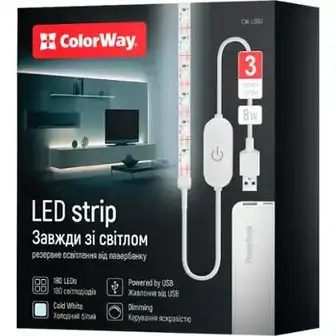 LED стрічка ColorWay світлодіодна з живленням від USB холодне біле світло 3 м