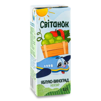 Нектар Світанок яблуко-білий виноград освітлений, 0,2л (0,2л)