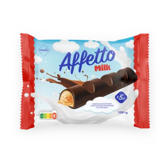 Батончик PREMIA Affetto вафельний з молочною начинкою, 100г (100г)