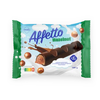 Батончик PREMIA Affetto вафельний з начинкою з тертим фундуком, 100г (100г)