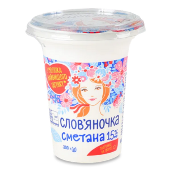 Сметана Слов'яночка 15%, стакан