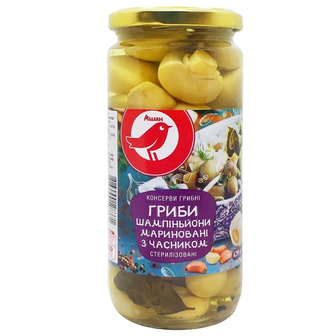 Шампиньоны Auchan маринованные с чесноком, 420 г