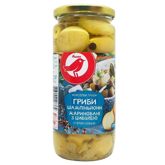 Шампиньоны Auchan маринованные с луком, 420 г