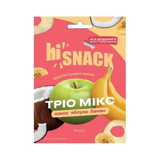 Фруктові чипси 40 г hiSnack ТРІО МІКС кокос, яблуко, банан м/уп 