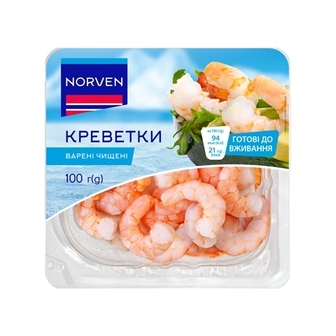 Пресерви 100г Norven креветки вар. чищ.б/х термоформа 