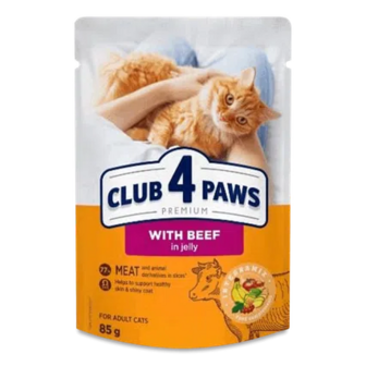 Корм для котів Club 4 Paws Premium з яловичиною в желе, 85г