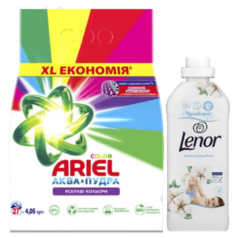 Разом Дешевше Ariel порошок 4,05 кг+Lenor кондиціонер 700мл