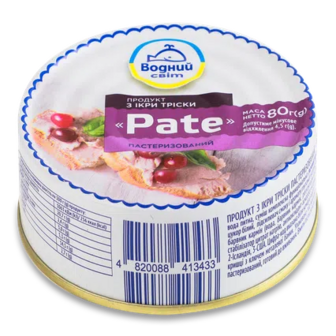 Продукт з ікри тріски Водний світ Pate, 80г