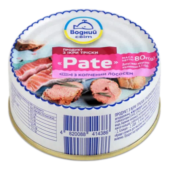 Продукт Водний світ Pate з ікри тріски з копченим лососем, 80г