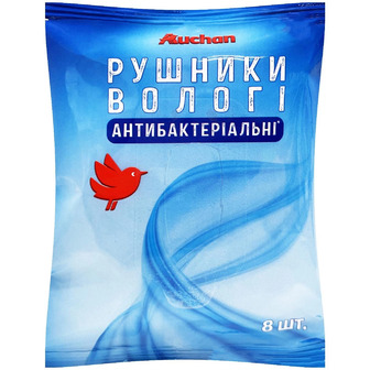 Рушники вологі Auchan антибактеріальні 8 шт (4823090134587)