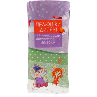 Пелюшки одноразові Auchan, 60х90 см, 5 шт.