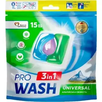 Капсули для прання Pro Wash Альпійська свіжість 15 шт