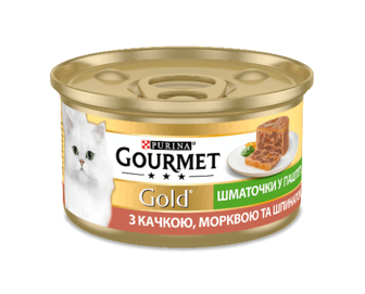 Корм для котів Gourmet Gold з качкою, морквою та шпинатом шматочки в паштеті (85г)