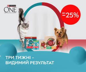 Акція! Знижки до 25% на корми для котів та собак від Purina ONE®! Три тижні - видимий результат з Purina ONE®!