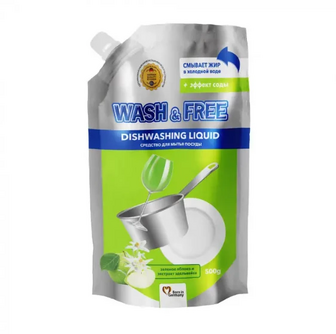 Засіб для миття посуду Зелене яблуко та екстракт едельвейсу Wash&Free, 500 г