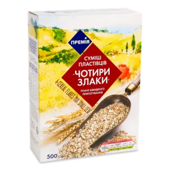 Суміш пластівців «Премія»® «4 злаки» різані швидкого приготування, 500г (500г) (500г)