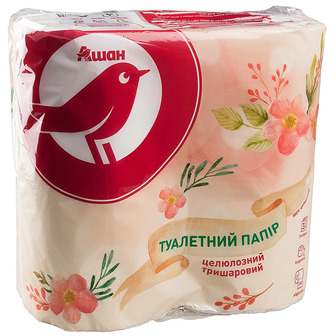 Туалетний папір целюлозний Auchan, 4 шт.