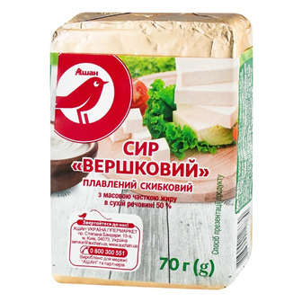 Сир плавлений Auchan Вершковий 50% 70г