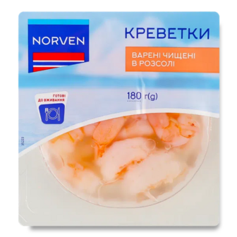 Креветки Norven Vannamei варені чищені у розсолі (180г)