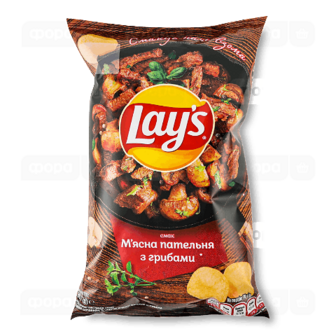 Чипси Lay's зі смаком м'ясної пательні з грибами