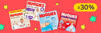 До -30% на підгузки та вологі серветки Huggies