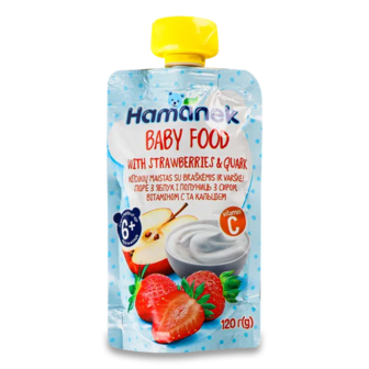 Пюре Hamanek з яблуком, полуницею та сиром (120г)