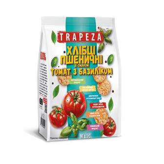 Міні-хлібці 90 г Trapeza пшеничні зі смаком cиру та зі смаком Томатів і Базиліку м/уп 