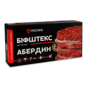 Біфштекс «М'ясторія» «Абердин» з яловичини шок-фриз (540г)