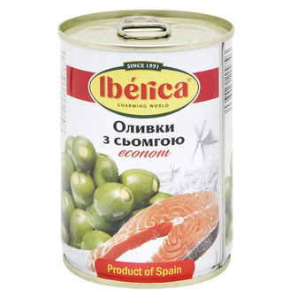 Оливки зелені Iberica Econom фаршировані сьомгою 280 г (8436024299793)